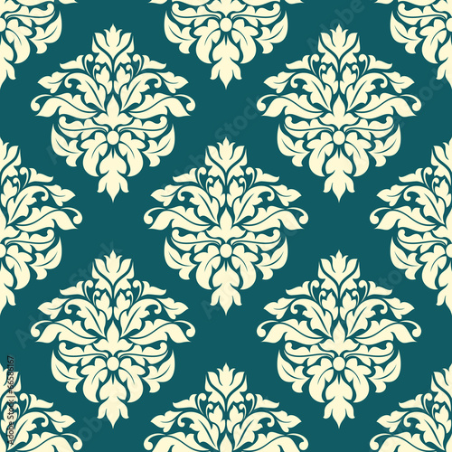 Damask seamless pattern with green and beige colors