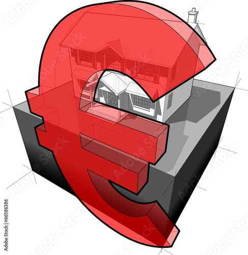 diagram of a classic colonial house and euro sign