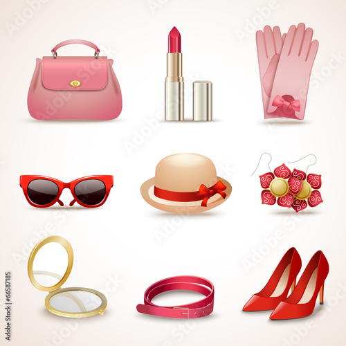 Woman accessories icon set