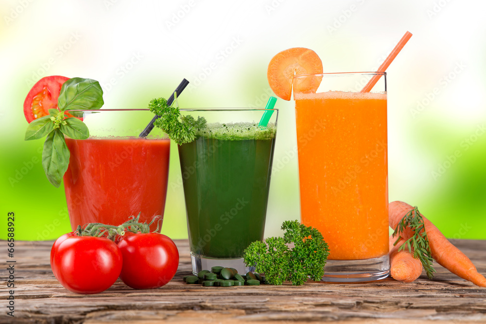 Fresh juice, healthy drinks on wooden table. Fresh juice, healthy drinks on wooden table.