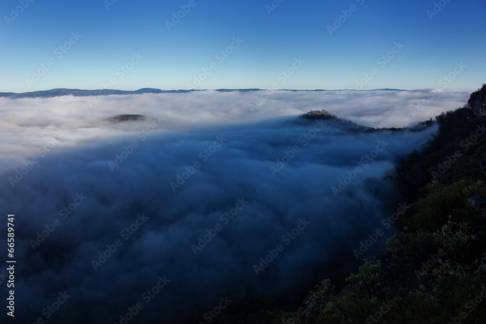 Cloud-filled valley in the Blue Mountains, Australia 