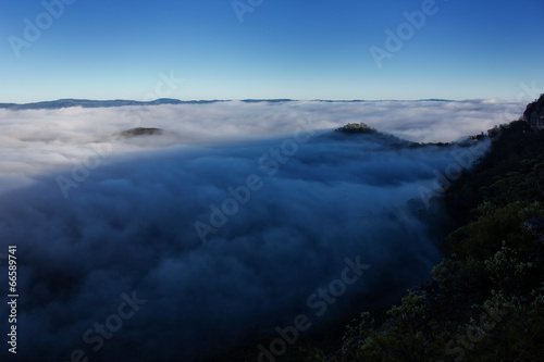 Cloud-filled valley in the Blue Mountains  Australia 