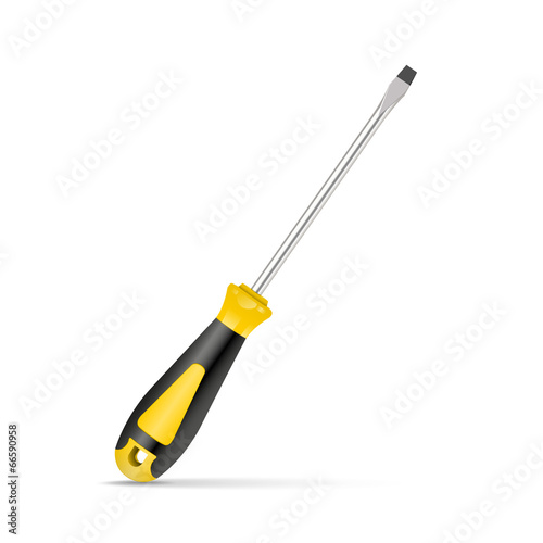 Canvastavla Yellow screwdriver isolated on white background