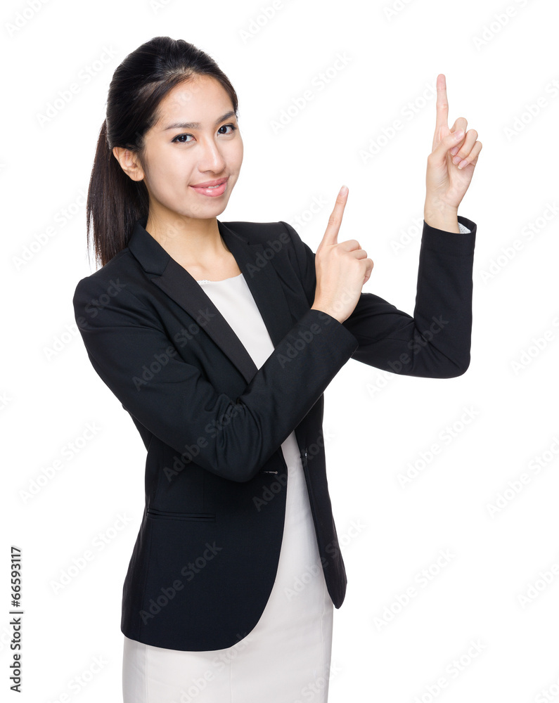 Business woman two finger point up Business woman two finger point up