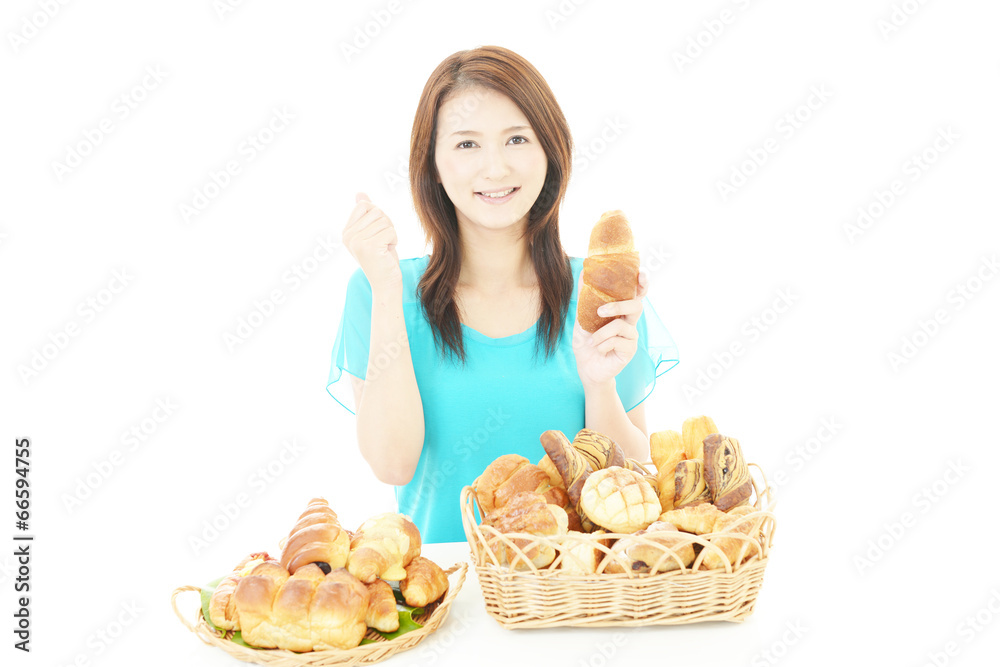 パンを食べる女性 パンを食べる女性