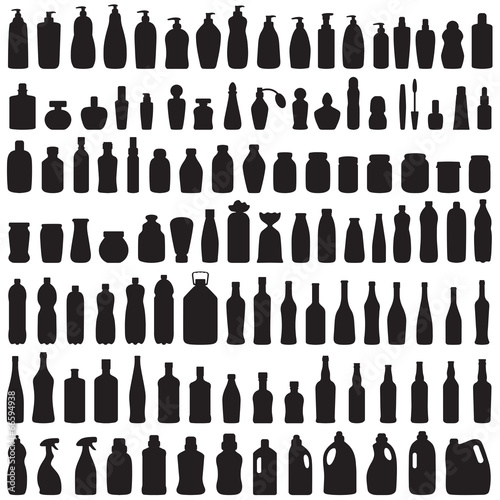 bottle icon collection,  vector isolated silhouette of package