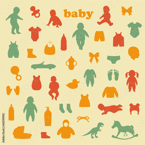 vector collection of  baby icons, child isolated  silhouette