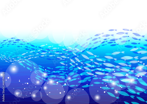 青い海と魚群の背景