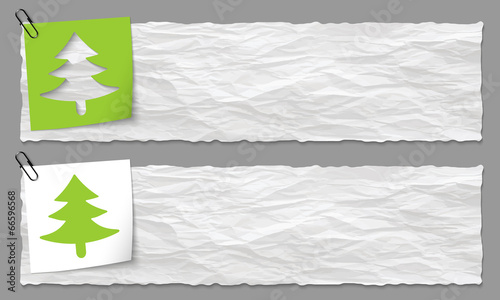 set of two banners with crumpled paper and tree