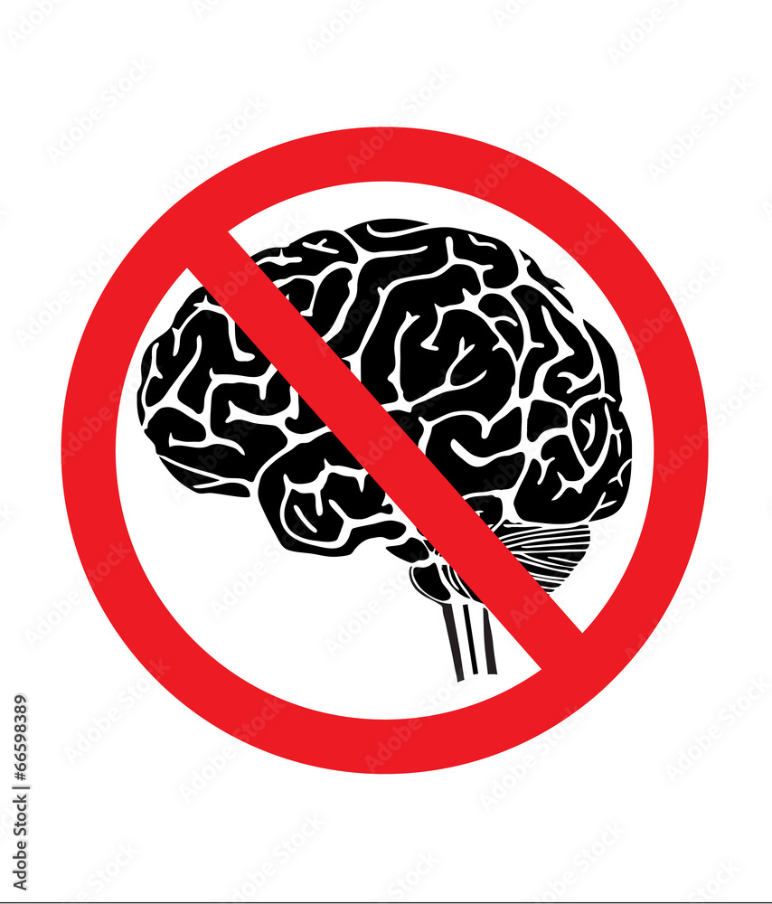 No thinking sign with brain No thinking sign with brain