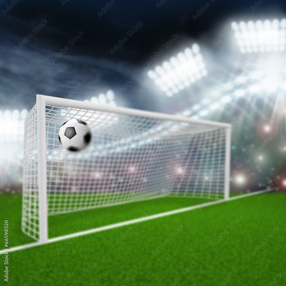 Fototapeta premium soccer ball flies into the goal