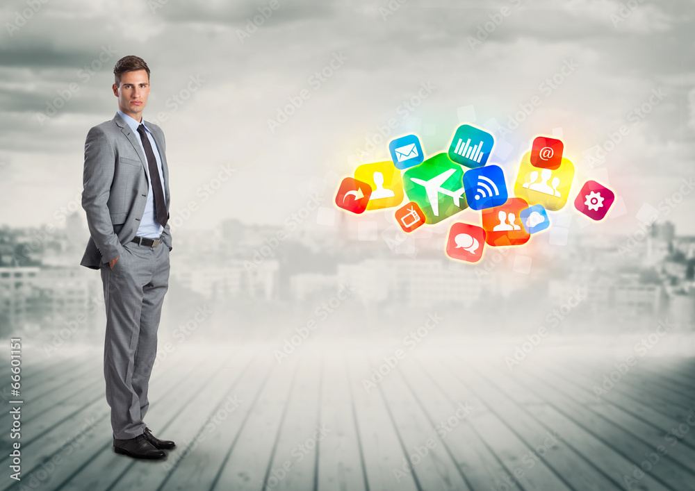businessman with cityscape on the background businessman with cityscape on the background