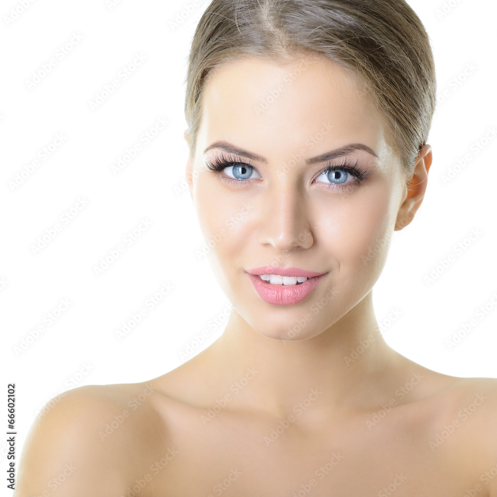 Beauty portrait of young woman with beautiful healthy face, stud