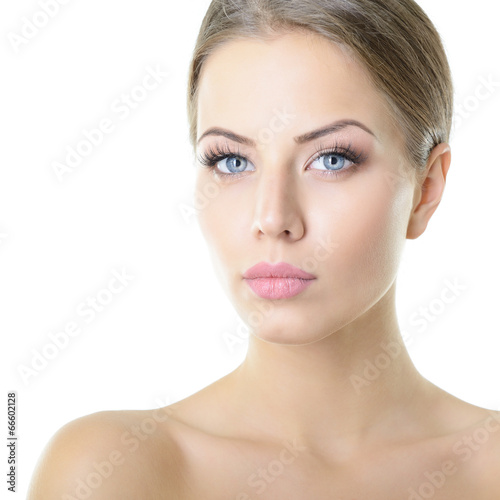 Beauty portrait of young woman with beautiful healthy face, stud