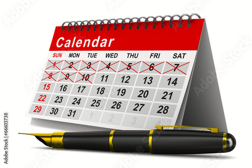 Calendar and pen on white b...