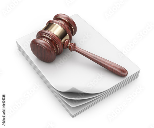 Картината върху платно LAW hammer on documents. Legal concept;  3D Icon isolated