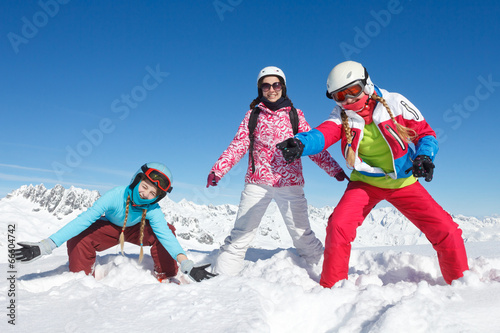 ski, neige, vacances, enfants, famille