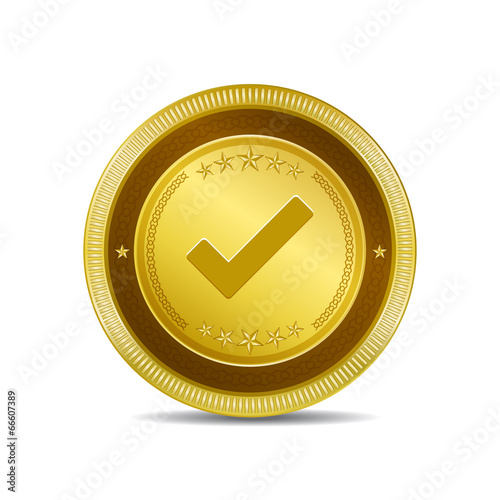 Tick Mark Circular Gold Vector Web Button Icon