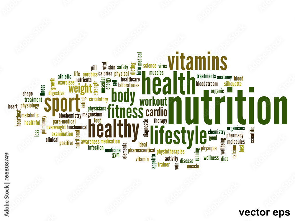 Vector conceptual nutrition health word cloud Vector conceptual nutrition health word cloud