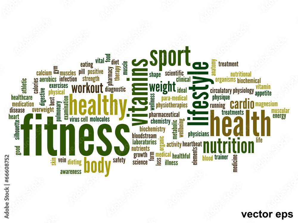 Vector conceptual fitness health word cloud Vector conceptual fitness health word cloud