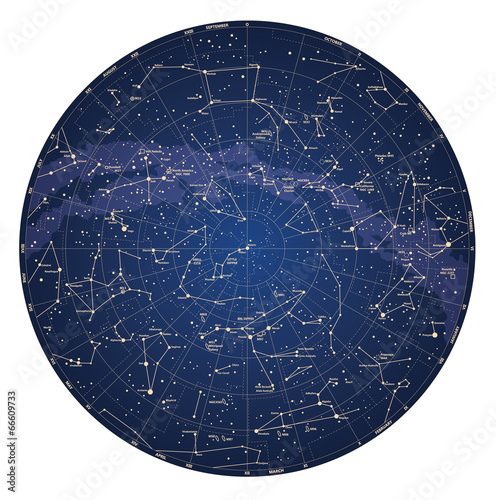 High detailed sky map of Northern hemisphere with names