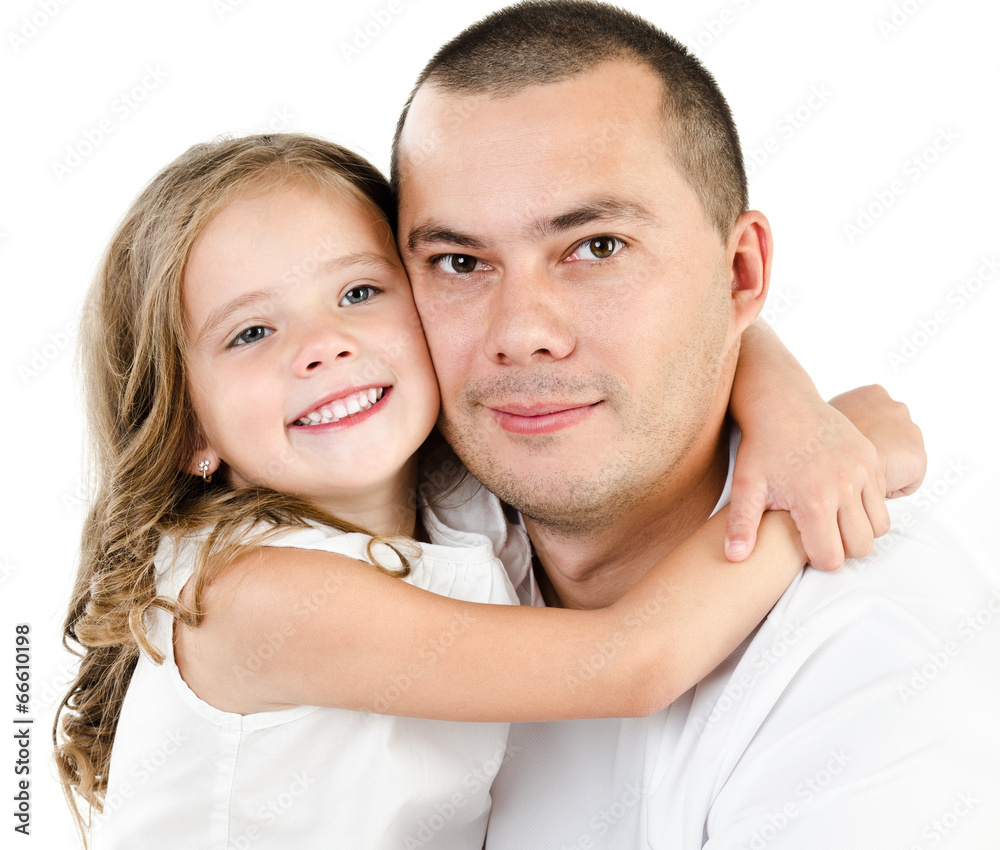 Portrait of smiling father and daughter isolated Portrait of smiling father and daughter isolated