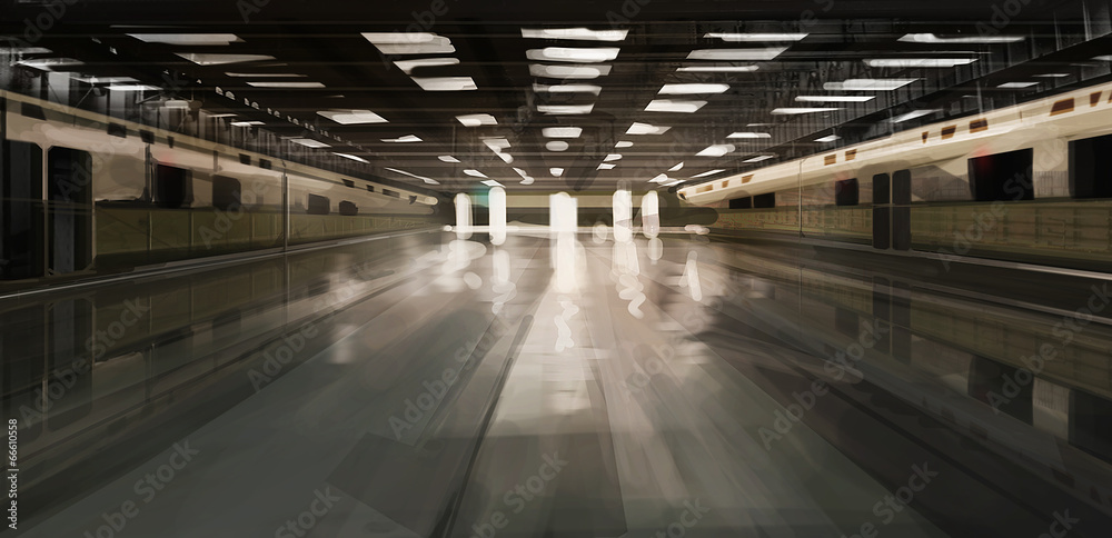 spacious desolate subway station illustration