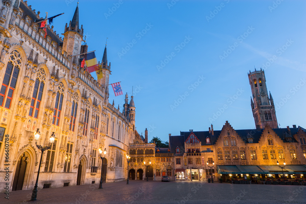 Brugge - The Burg square and facade of town hall.