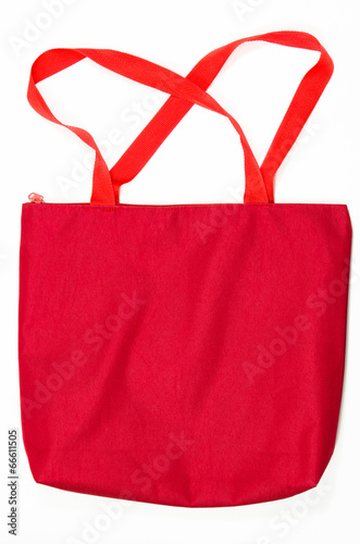 red hand bag on white