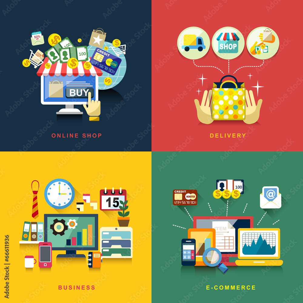 flat design for e-commerce, delivery, online shopping, business flat design for e-commerce, delivery, online shopping, business
