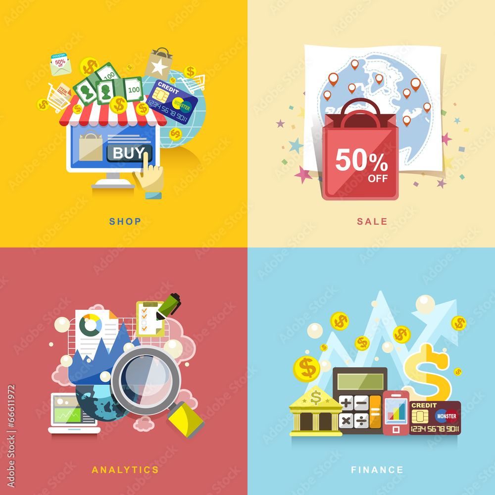 flat design for e-commerce, online shopping, sale, finance, anal flat design for e-commerce, online shopping, sale, finance, anal