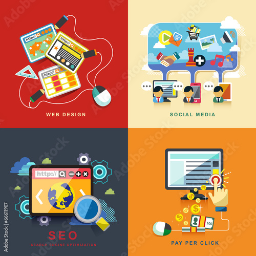flat web design, seo, social media, pay per click