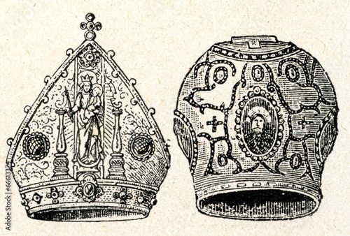 Catholic (left) and orthodox mitres photo
