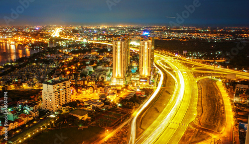 Amazing nightscape of Ho chi Minh city, Vietnam