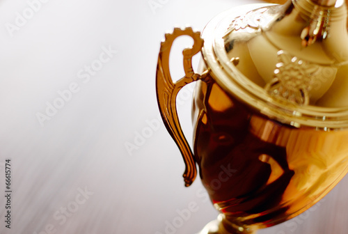 Gold trophy award close up