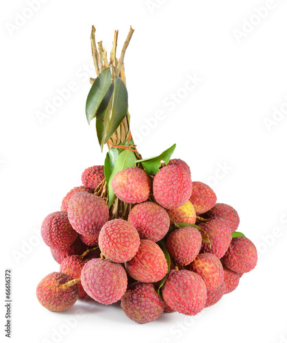 fresh lychees on white background