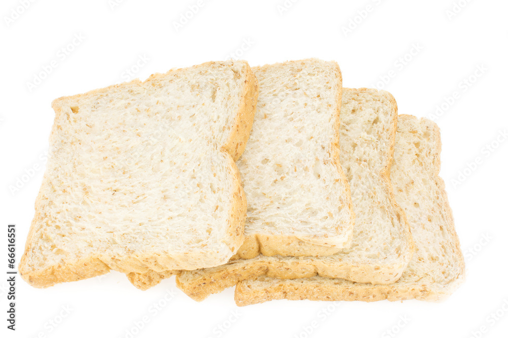 Whole wheat sliced isolated on white background,top view Whole wheat sliced isolated on white background,top view