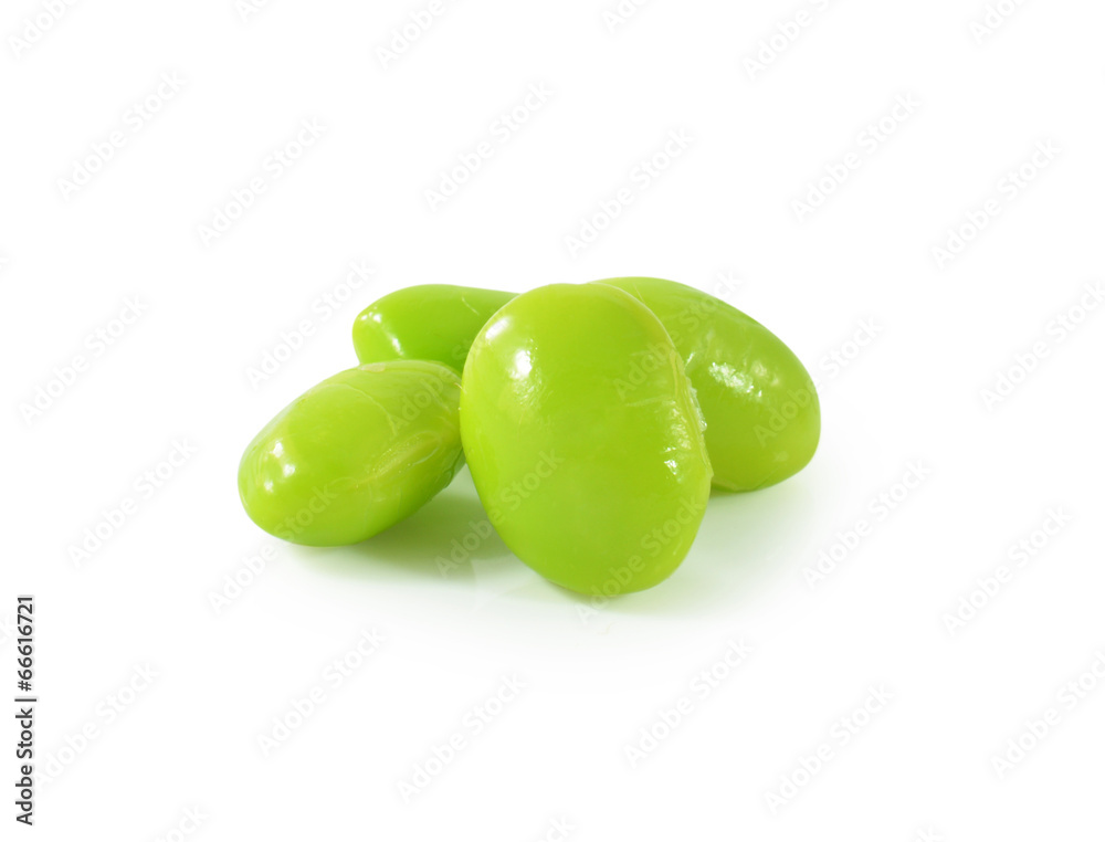 Green soybeans on white background Green soybeans on white background
