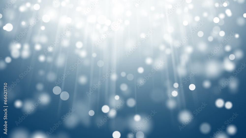 slowly falling circle bokeh and light rays on blue loop