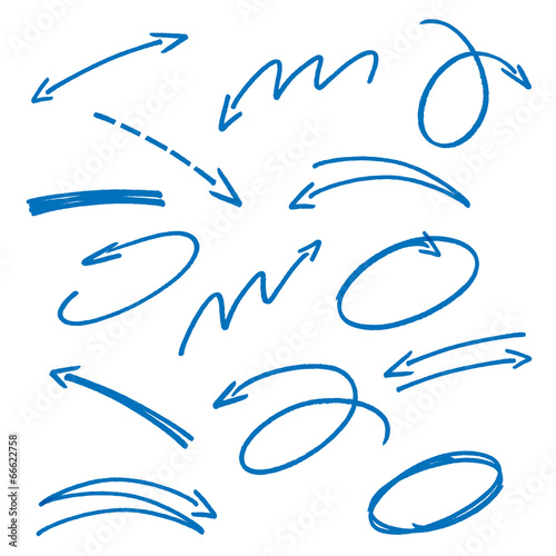 set of blue sketch arrows