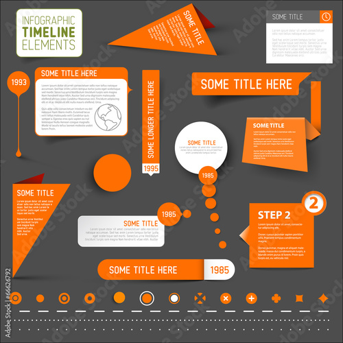 Orange infographic timeline elements on dark background