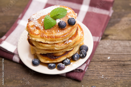 Delicious pancakes with blueberry and mint