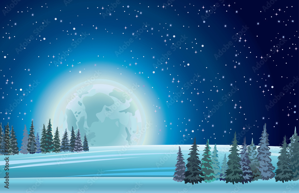 Fototapeta premium Winter nature with full moon.