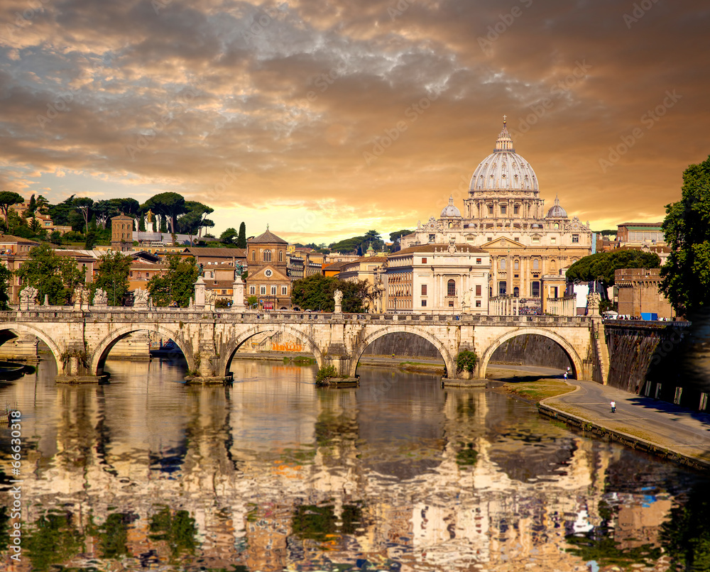 Basilica di San Pietro with bridge in Vatican, Rome, Italy