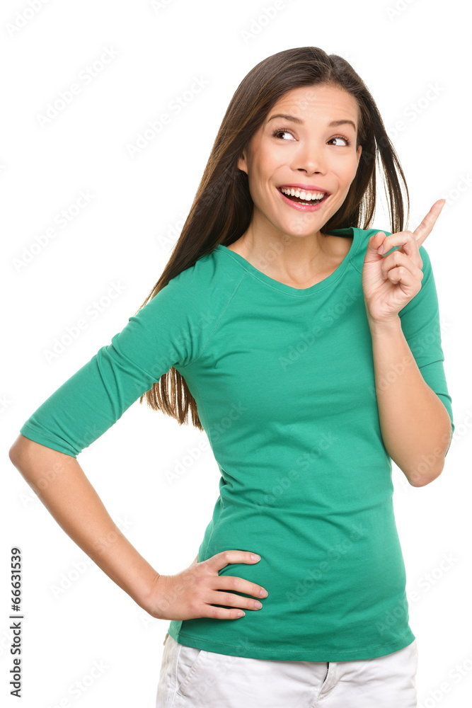 Woman thinking having idea - casual female eureka Woman thinking having idea - casual female eureka