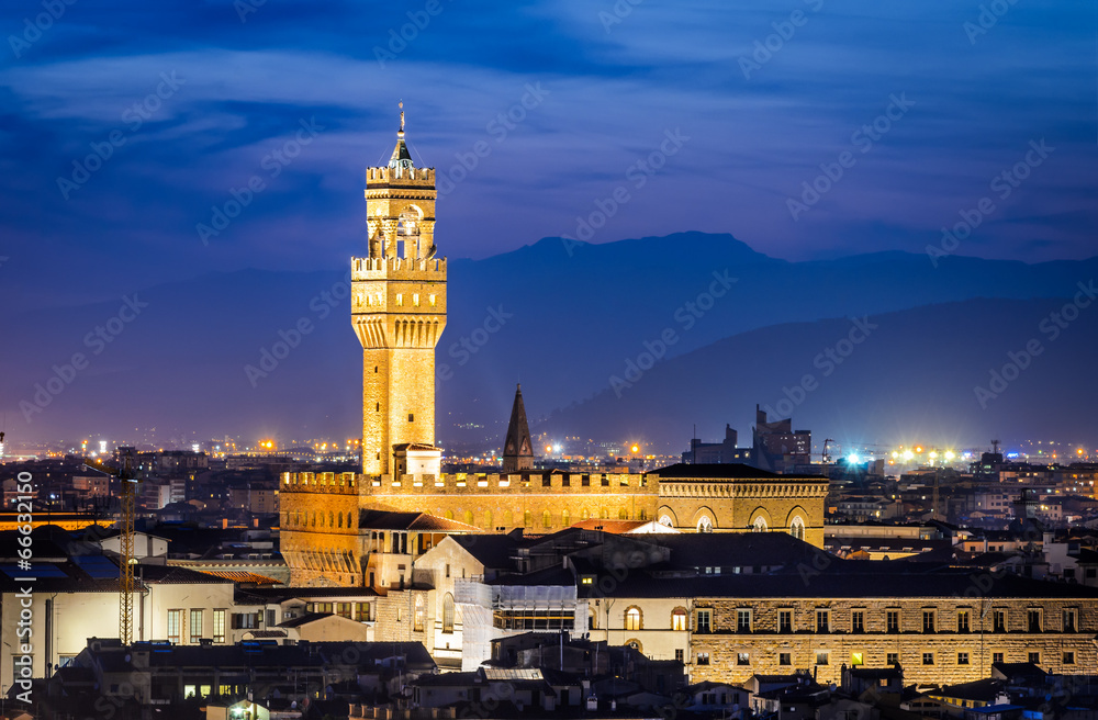 Palazzo Vecchio twilight, Florence, Italy
