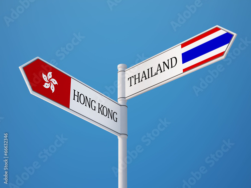 Thailand Hong Kong Sign Flags Concept