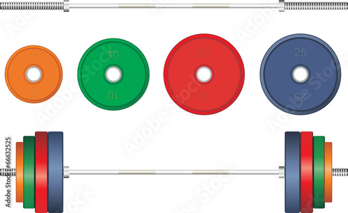 Multicolor barbell on white background. Vector