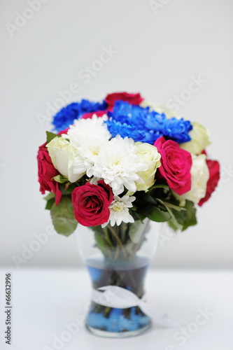 Bright blue and red bouquet