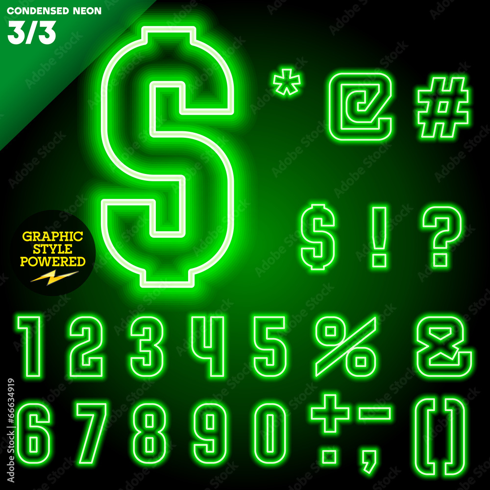 Abstract neon tube alphabet for light board. Condensed Green Abstract neon tube alphabet for light board. Condensed Green